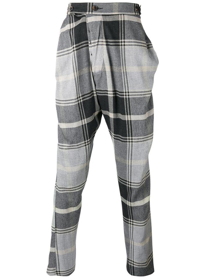 Vivienne Westwood Man Checked Drop-crotch Trousers, Men's, Size: 50, Grey, Cotton/polyamide/spandex/elastane/viscose