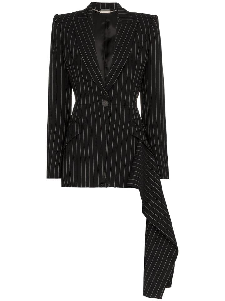 Alexander Mcqueen V-neck Long Sleeve Pinstripe Jacket - Black