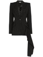 Alexander Mcqueen V-neck Long Sleeve Pinstripe Jacket - Black