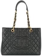 Chanel Vintage Quilted Cc Logos Tote - Black