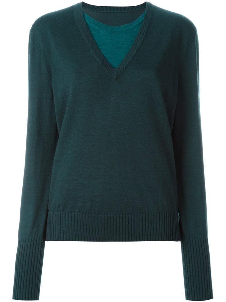 Maison Margiela Layered Effect Sweater, Women's, Size: Medium, Green, Wool