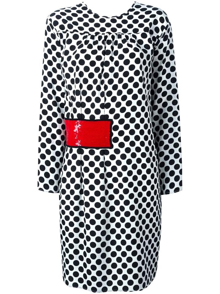 Msgm Polka Dot Print Dress, Women's, Size: 44, Black, Silk/polyester
