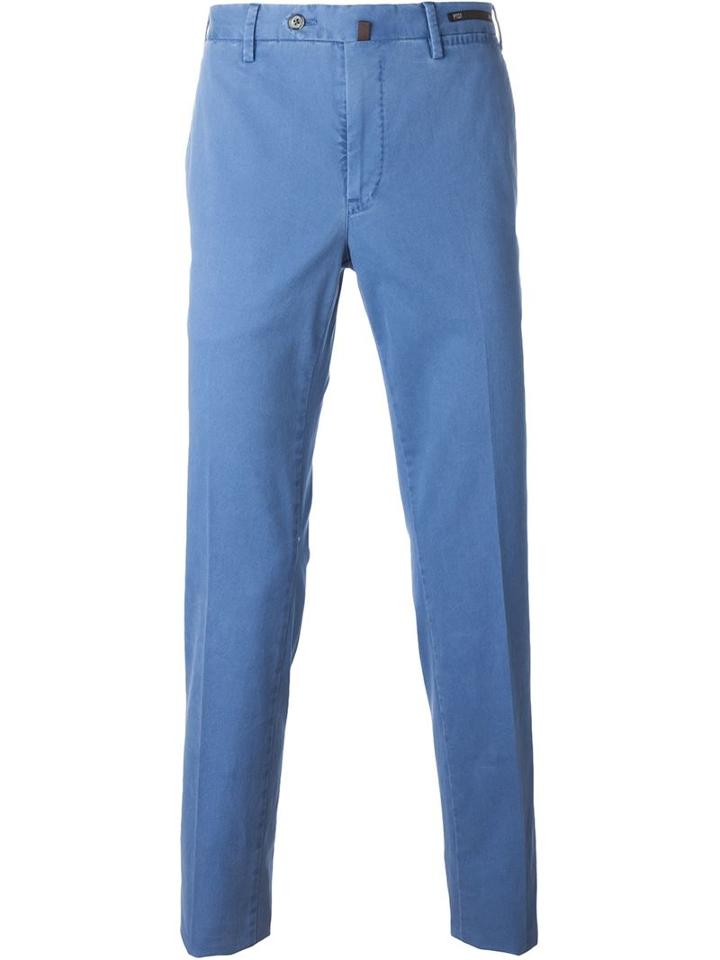 Pt01 Front Pleat Trousers, Men's, Size: 50, Blue, Cotton/spandex/elastane