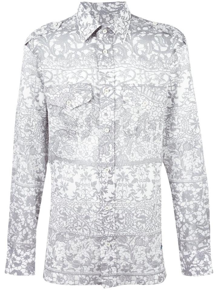 Vivienne Westwood Man Chest Pockets Printed Shirt, Men's, Size: 46, Grey, Cotton