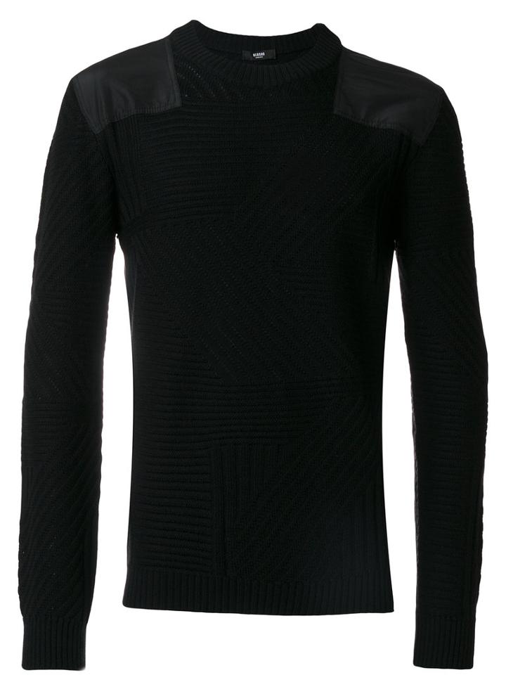 Versus - Fisherman Knit Patched Shoulder Sweater - Men - Polyester/wool - 52, Black, Polyester/wool