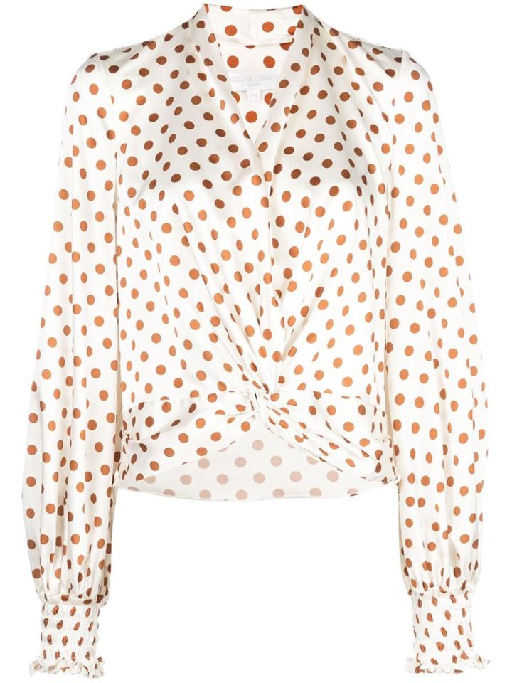 Caroline Constas Polka Dot Knot Detail Blouse - White
