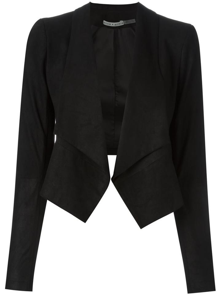 Alice+olivia Open Front Jacket, Women's, Size: Medium, Black, Goat Suede/polyester/spandex/elastane/viscose