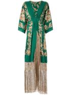 Johanna Ortiz Macrame Fringe Embroidered Kimono Dress - Green