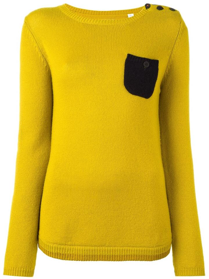 Chinti And Parker Contrast Pocket Sweater, Women's, Size: Xs, Green, Cashmere
