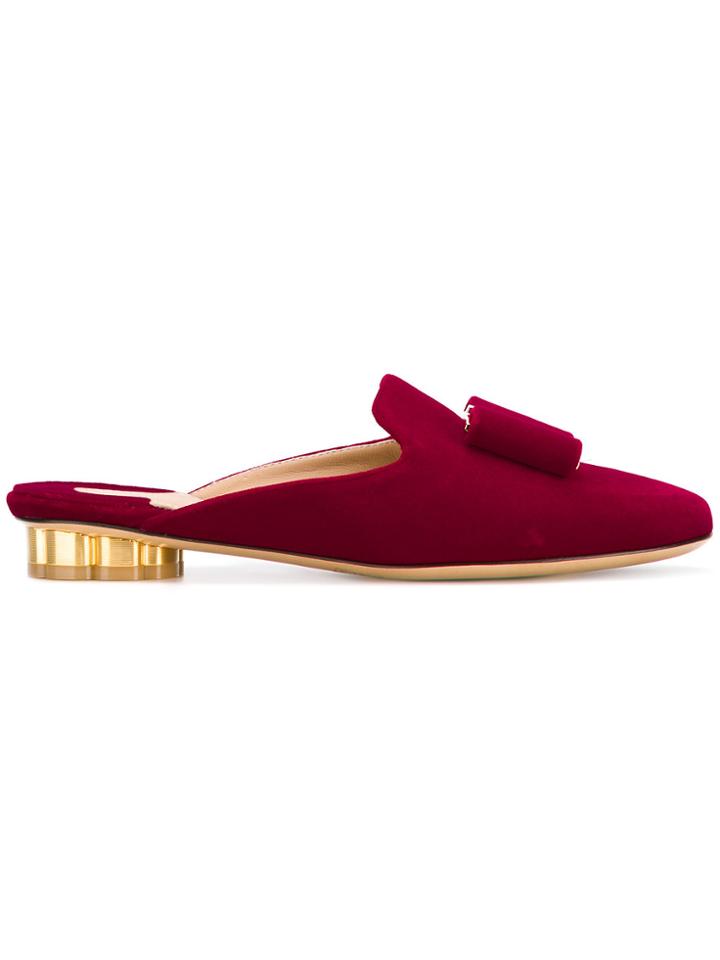 Salvatore Ferragamo Flower Heel Velvet Mules - Red