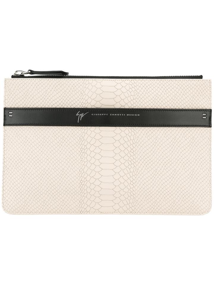 Giuseppe Zanotti Design Crocodile Effect Pouch, Men's, Nude/neutrals, Leather