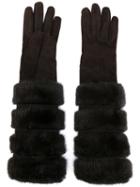 Loro Piana - Furry Long Gloves - Women - Mink Fur/suede/cashmere - L, Brown, Mink Fur/suede/cashmere
