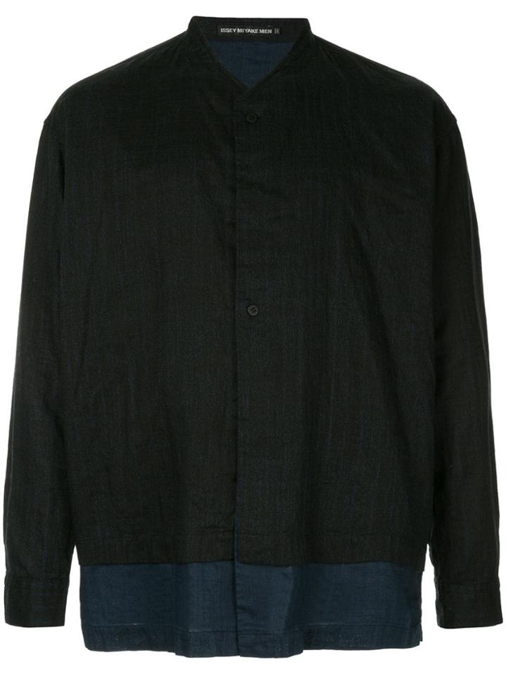 Issey Miyake Men Panelled Collarless Shirt - Blue