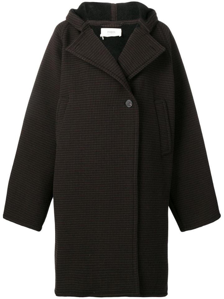 Ports 1961 Oversized Check Coat - Black
