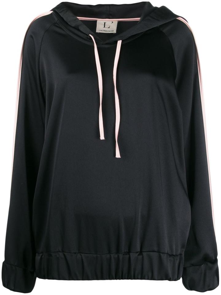 L'autre Chose Two Tone Satin Hoodie - Black