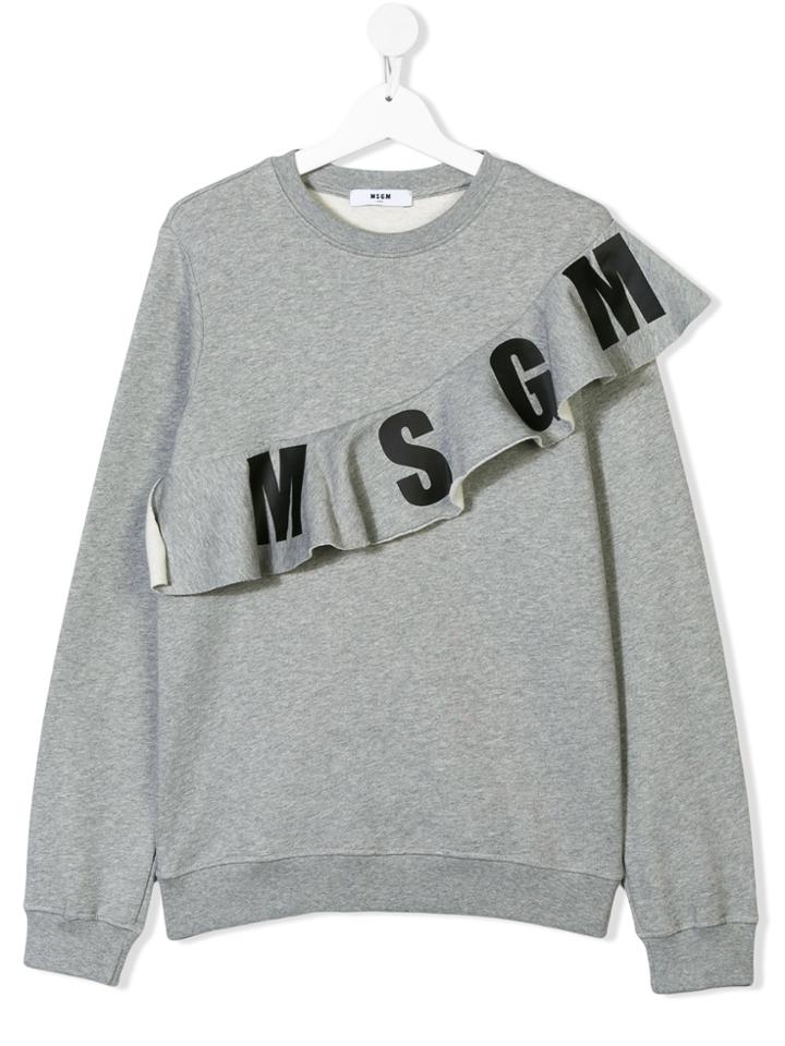 Msgm Kids Teen Logo Ruffled Sweatshirt - Grey