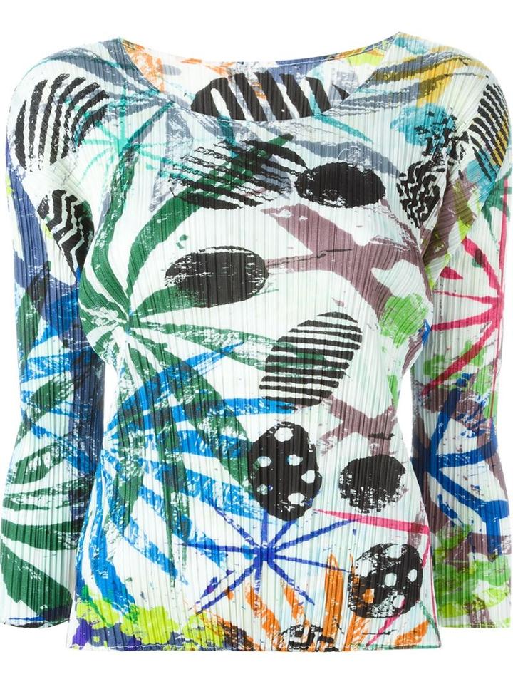 Pleats Please By Issey Miyake Pleated Printed Top