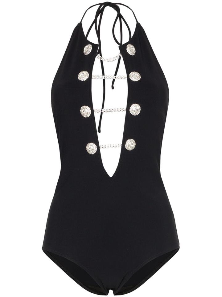 Alessandra Rich Crystal Embellished Swimsuit - Black