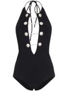 Alessandra Rich Crystal Embellished Swimsuit - Black