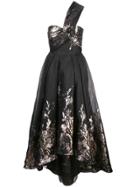 Marchesa Notte One-shoulder Hi Lo Midi Tea Dress - Black