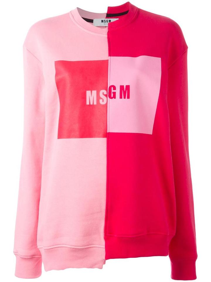 Msgm Logo Colour Block Sweatshirt, Women's, Size: Medium, Pink/purple, Cotton