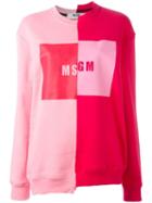 Msgm Logo Colour Block Sweatshirt, Women's, Size: Medium, Pink/purple, Cotton
