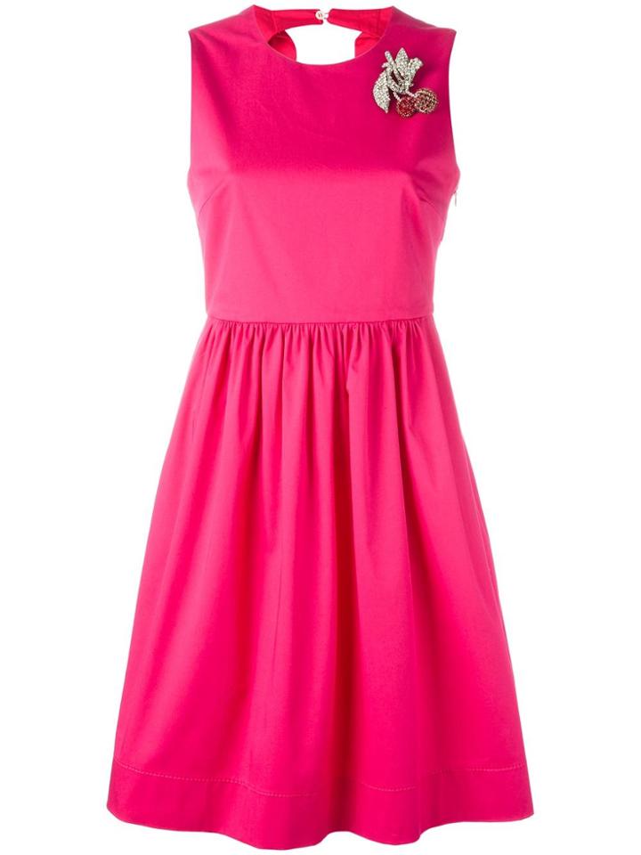 No21 Cherry Brooch Sleeveless Dress - Pink & Purple