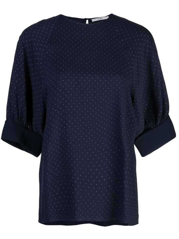Tibi Pindot Shirred Sleeve Top - Blue