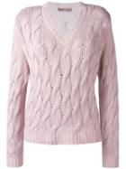 Cruciani Cable Knit Jumper, Women's, Size: 38, Pink/purple, Cashmere