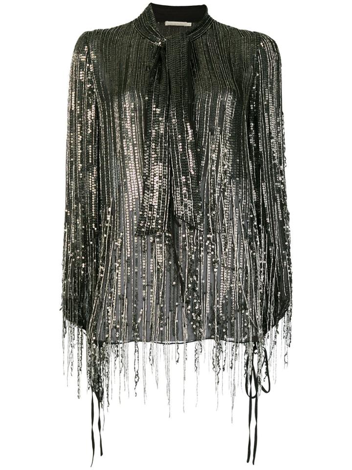 Amen Fringed Sequin Blouse - Black