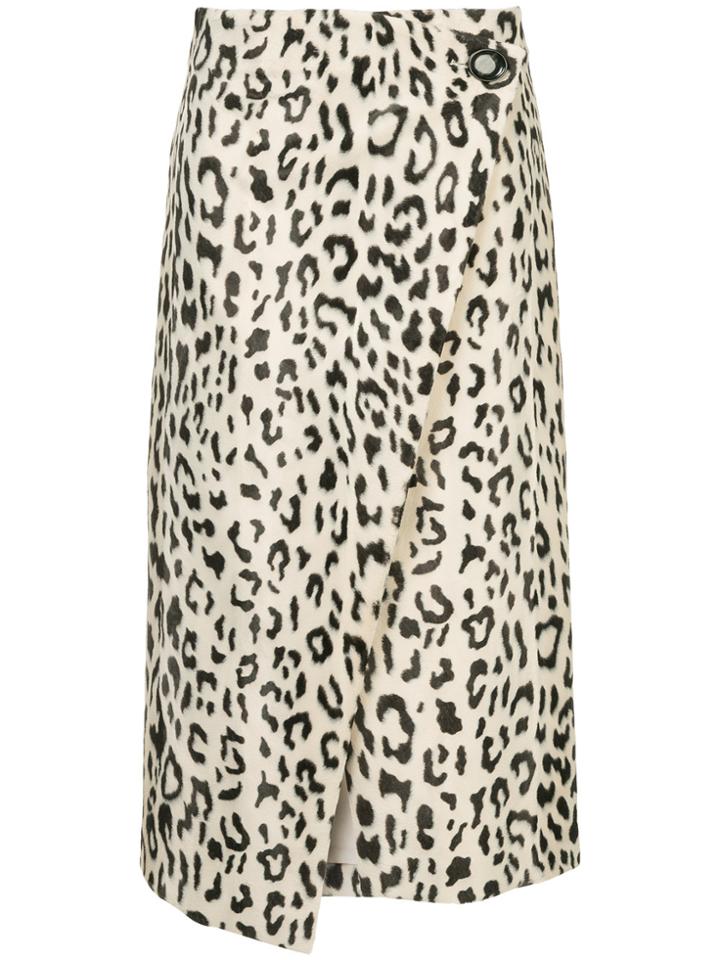 Goen.j Leopard Faux-fur Wrap Skirt - White