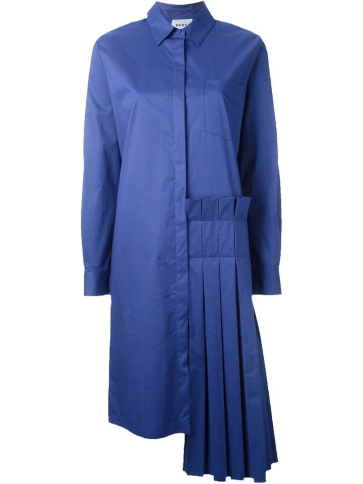 Dkny Pleated Panel Shirt Dress, Women's, Size: S, Blue, Cotton/spandex/elastane