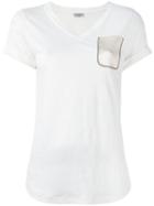 Brunello Cucinelli - V Neck T-shirt - Women - Silk/linen/flax/brass - L, White, Silk/linen/flax/brass