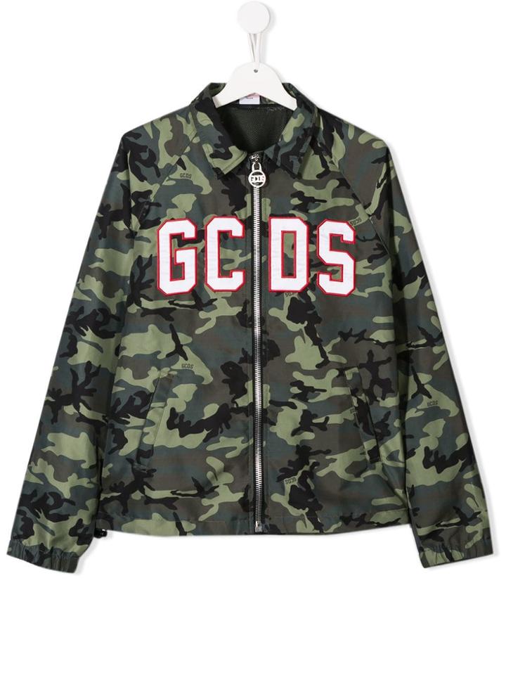 Gcds Kids Logo Patch Camouflage Shirt Jacket - Green