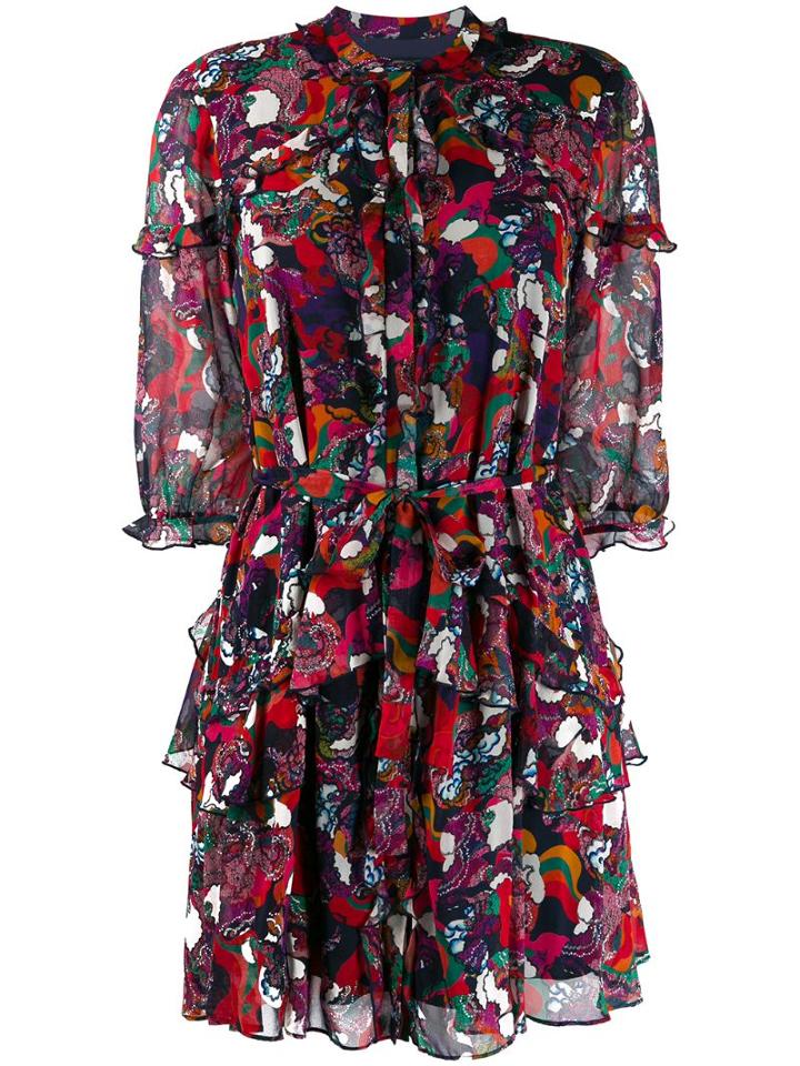 Saloni Printed Ruffled Dress - Blue