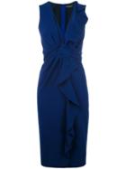 Rossella Jardini Ruffled V-neck Dress, Women's, Size: 46, Blue, Triacetate/polyester