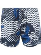 Neil Barrett Printed Swim Shorts, Men's, Size: S, Blue, Polyester