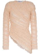 Mugler Long-sleeved Ruffle Detail Asymmetric Blouse - Neutrals