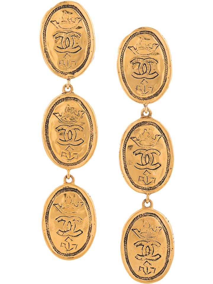 Chanel Vintage Crown Swing Earrings - Metallic