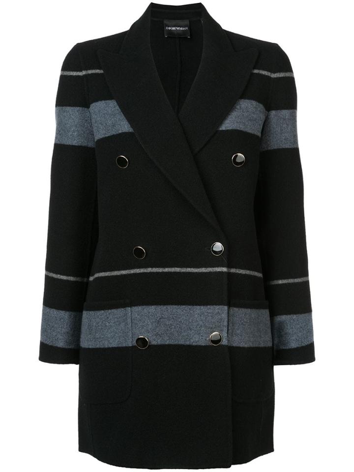 Emporio Armani Double Breasted Striped Coat - Blue