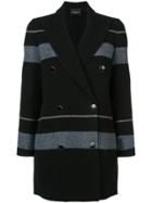 Emporio Armani Double Breasted Striped Coat - Blue