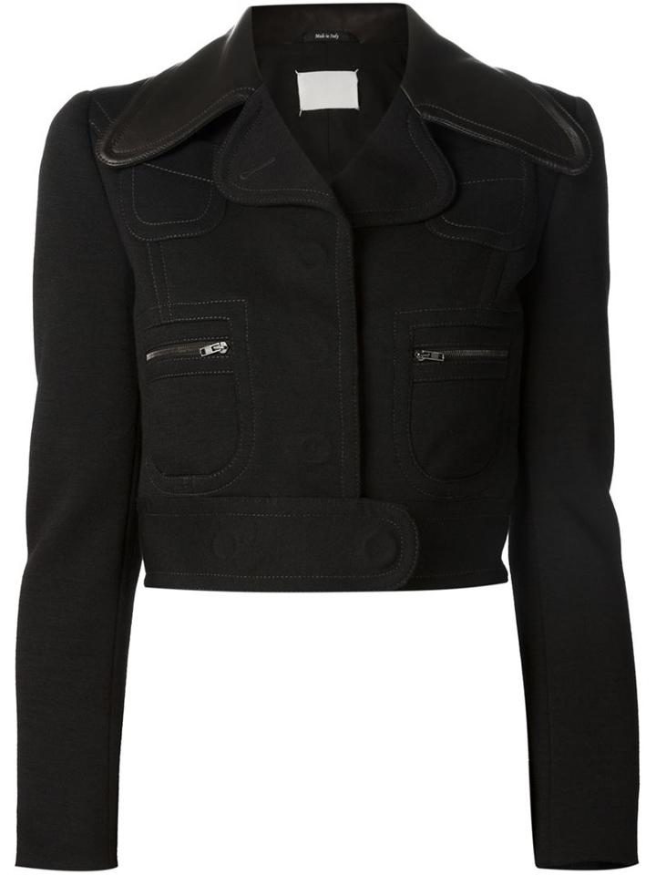 Maison Margiela Cropped Stitched Jacket, Women's, Size: 38, Black, Leather/wool