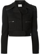 Maison Margiela Cropped Stitched Jacket, Women's, Size: 38, Black, Leather/wool