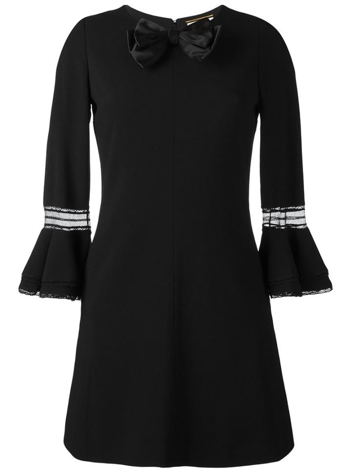 Saint Laurent Babydoll Bow Mini Dress, Women's, Size: 42, Black, Silk/acetate/viscose