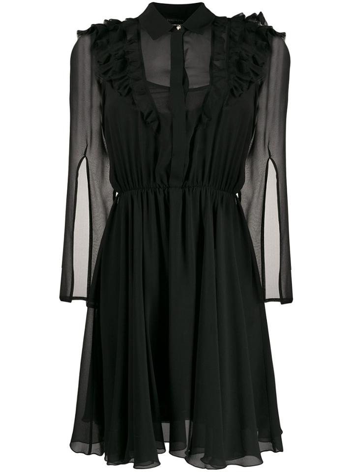 Patrizia Pepe Ruffle Trim Sheer Dress - Black