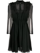 Patrizia Pepe Ruffle Trim Sheer Dress - Black