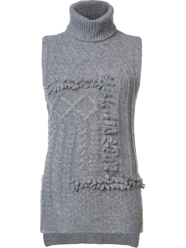 Derek Lam 10 Crosby Mixed Knit Turtleneck Top, Women's, Size: Large, Grey, Nylon/alpaca/merino