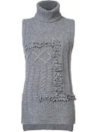 Derek Lam 10 Crosby Mixed Knit Turtleneck Top, Women's, Size: Large, Grey, Nylon/alpaca/merino