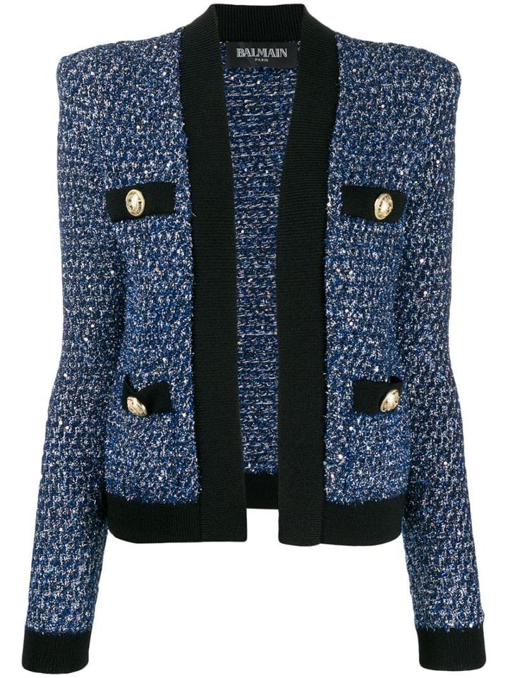 Balmain Tweed Double-breasted Jacket - Blue