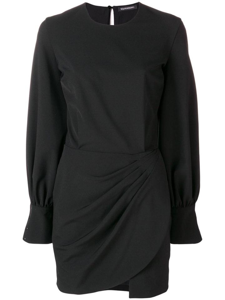 Wandering Ruched Balloon Sleeve Mini Dress - Black
